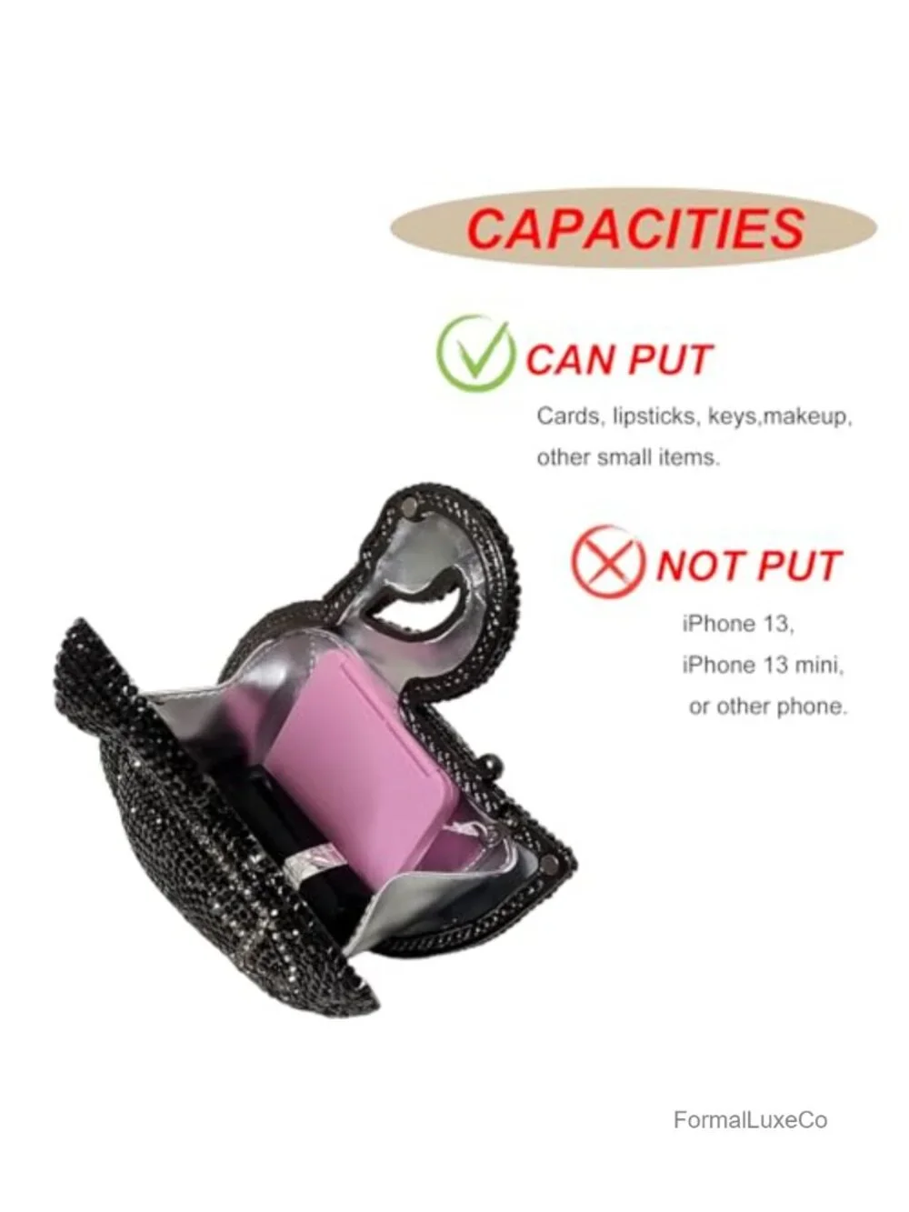 Crystal Swan Evening Clutch Rhinestone Minaudiere Faux Leather Handbag